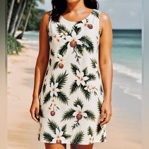Two Palms Tropical Floral Sheath Dress – Made in Hawaii, Size Medium